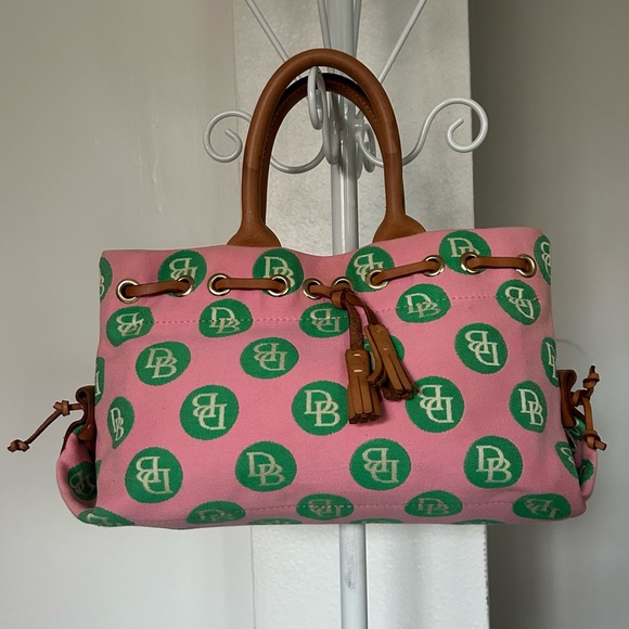 Dooney & Bourke Handbags - Dooney & Burke Sig. Pink & Green Polka Dot Handbag